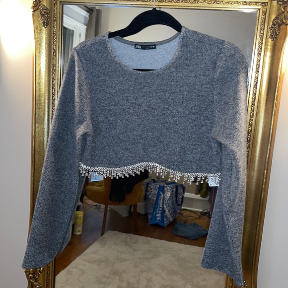 Zara Tops Zara Cropped Rhinestone Top Nwot Poshmark